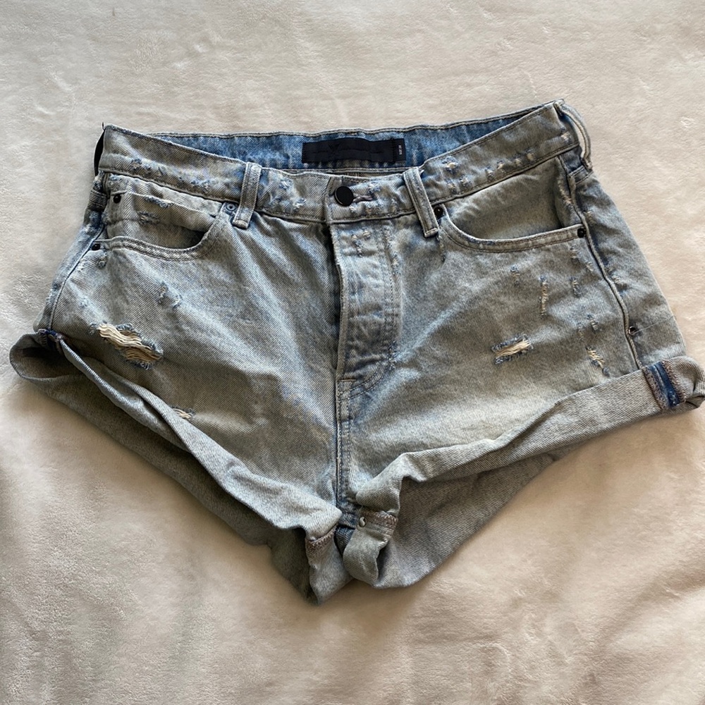 Alexander Wang Shorts Sz 31 Denim X Hike Rolled Button Fly High Waist Distressed